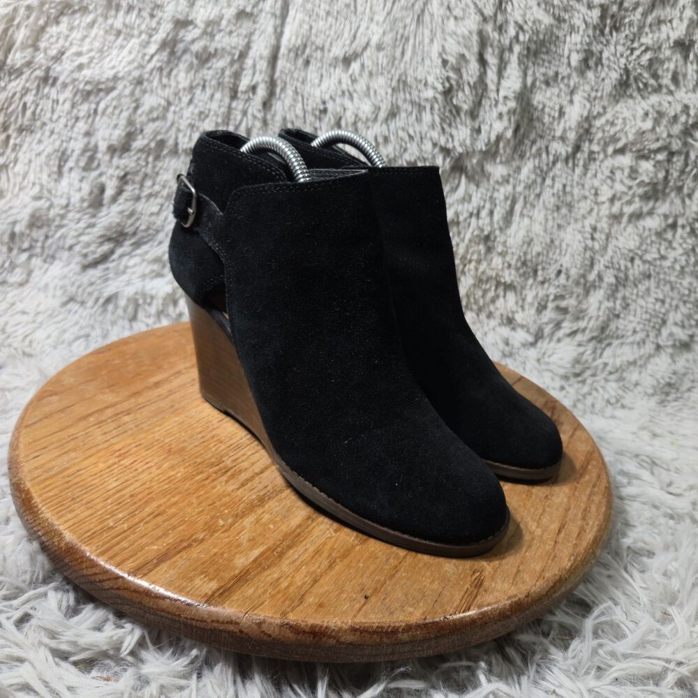 Lucky Brand Yezzah Wedge Ankle Bootie Womens Size 8M EU 38.5 Black Suede Boots